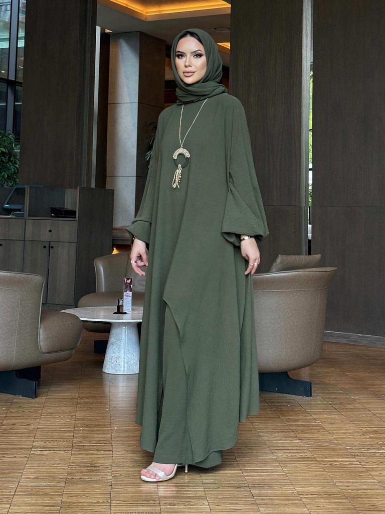 Women's Muslim Fashion 2024 Arabic Two-Piece Set: Long-Sleeve Shirt & Pants for Spring/Autumn