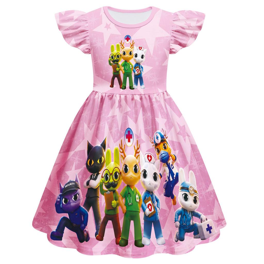 83289 Kinder Mädchen Tierarztpraxis Rüschen Cartoon Kleid