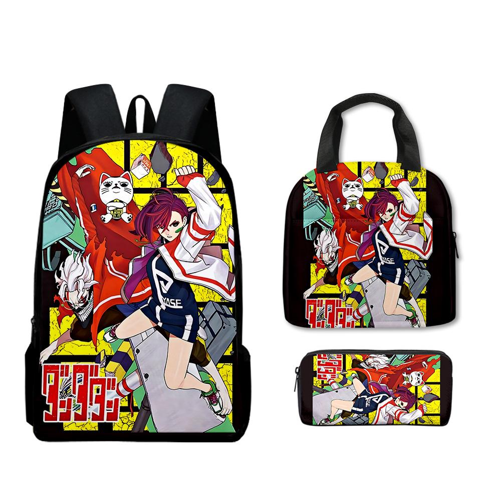 Classic Popular Peculiar Funny Dandadan 3D Printed 3pcs/Set Pupil School Bags Laptop Daypack Backpack Lunch Bag Pencil Case