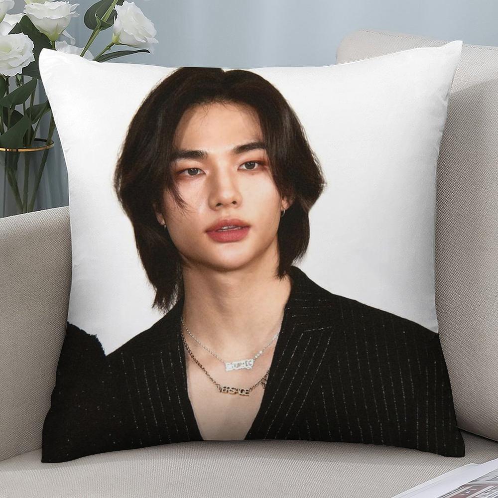 H-Hot KPOP Idol h-Hyunjin Pillow Case Short Plush Sofa Decorative Gift Home Double-sided Printing Cushion