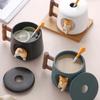 420ml Shiba Inu Pattern Ceramic Coffee Mug Cute 3D Design with Lid Spoon Cartoon Milk Tea Cup for Girls Creative Breakfast Gift