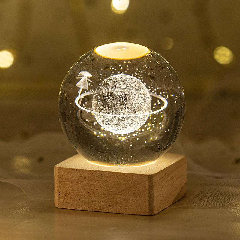 Minge de cristal 3D de 6 cm Planetă de cristal Lumină de noapte gravată cu laser Sistem solar Glob Astronomie Cadou de zi de naștere Decor pentru birou de acasă