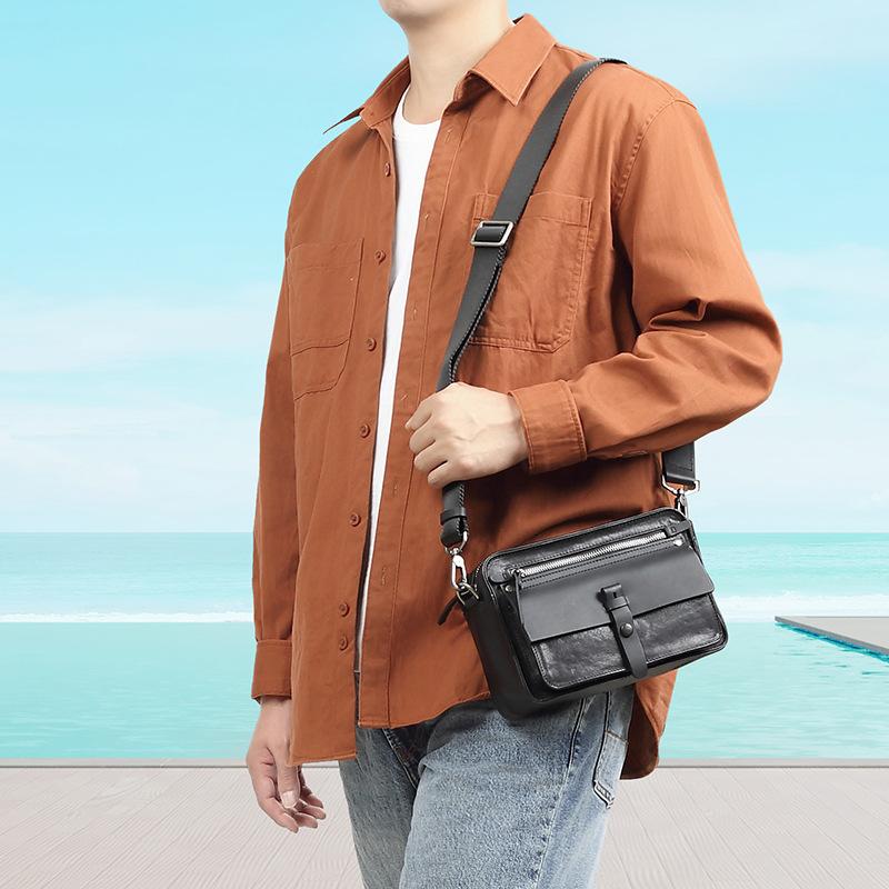 Genuine Leather Casual and Niche Men's Crossbody Bag Fashionable Commuting Top-grain Cowhide Men's Single-shoulder Bag