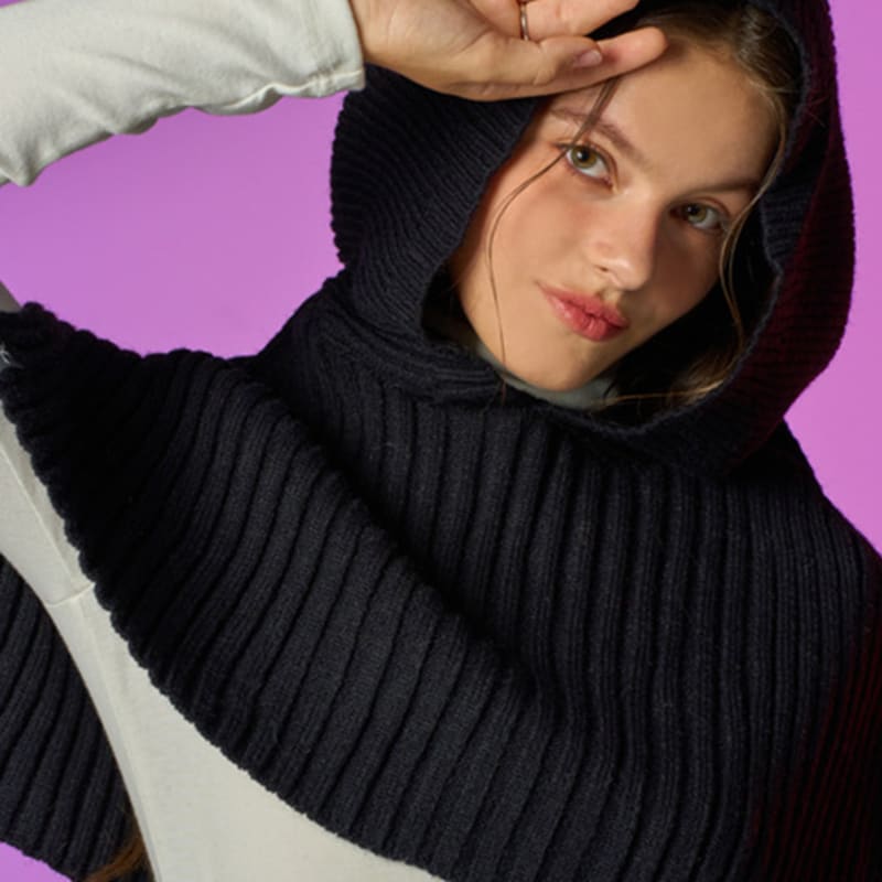 

KOLEAT [Hooded ver.] Winter Warm Knit Neck Balaclava Scarf [Black] Black_FREE