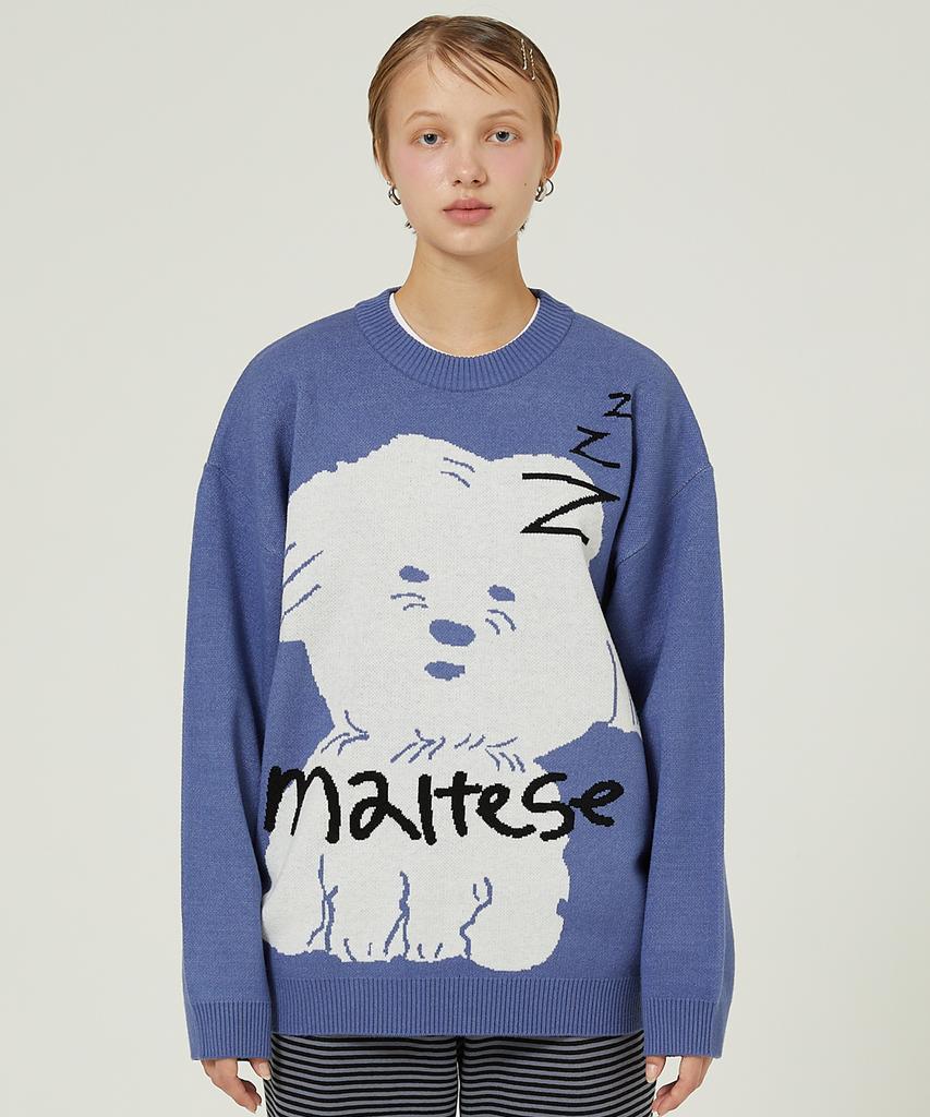WAIKEI Sleeping Maltese Graphic Knit Blue