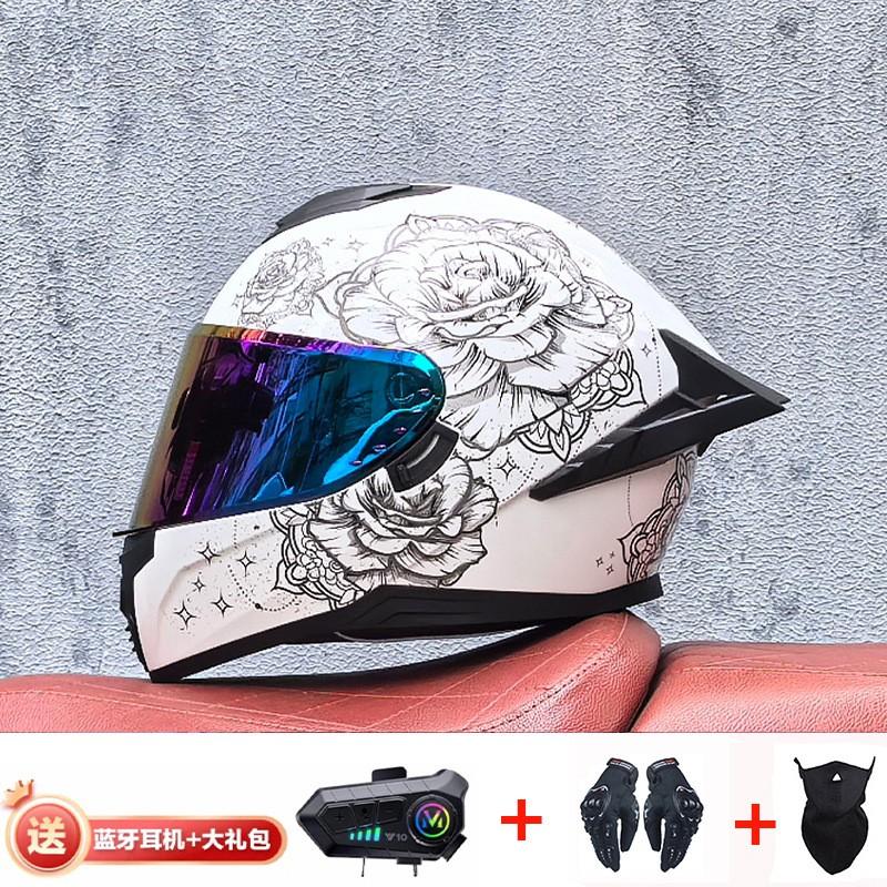 Full Face Motorcycle Helmet With External Bluetooth Module Men Women Large Rear Wing Sport Style DOT Approved