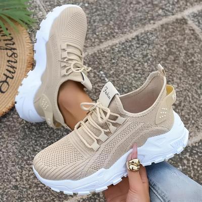 Atmungsaktive Strick-Sneaker für Damen, leichte, bequeme Low-Top-Laufschuhe mit weicher Sohle für alle Jahreszeiten