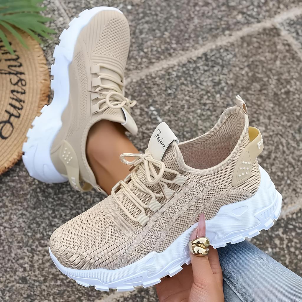 Sneakers da donna in maglia traspirante, leggere e comode, scarpe da corsa basse con suola morbida per tutte le stagioni