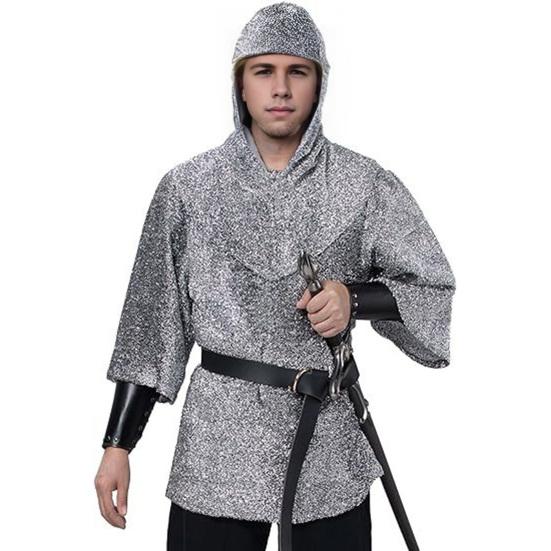 4ks/sada Cosplay Coat Kabát s kapucí Cape Set Templářské imitace řetízkové košile Rytíř Cos Suit Halloween Costume Rekvizity Cosplay Suit