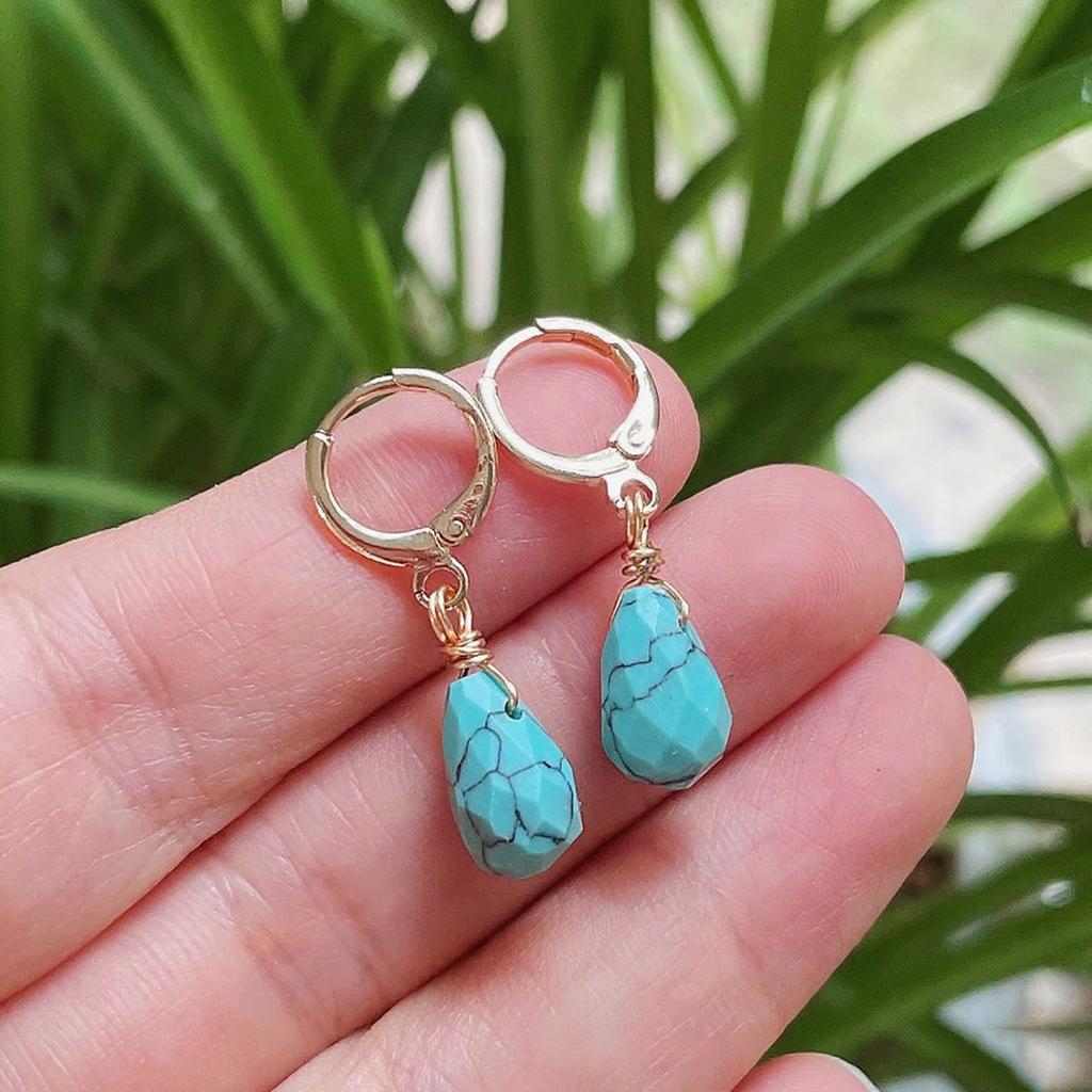 1pair Natural Stone Earrings for Women Small Water Drop Ear Loop Amethysts Rose Quartz Topazs White Crystal Dangle Earrings