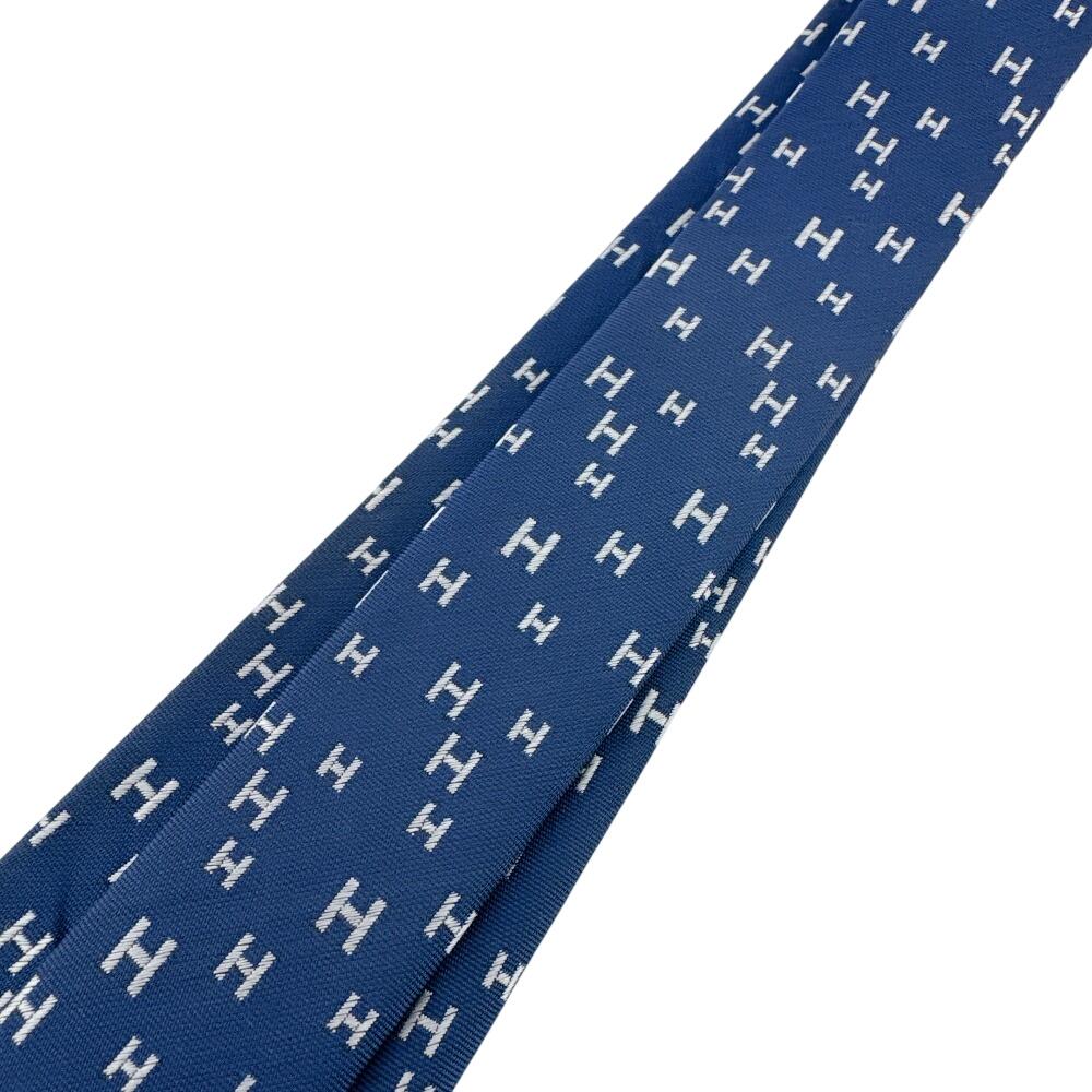 HERMES Business commute H All-over pattern silk tie Navy silk Used