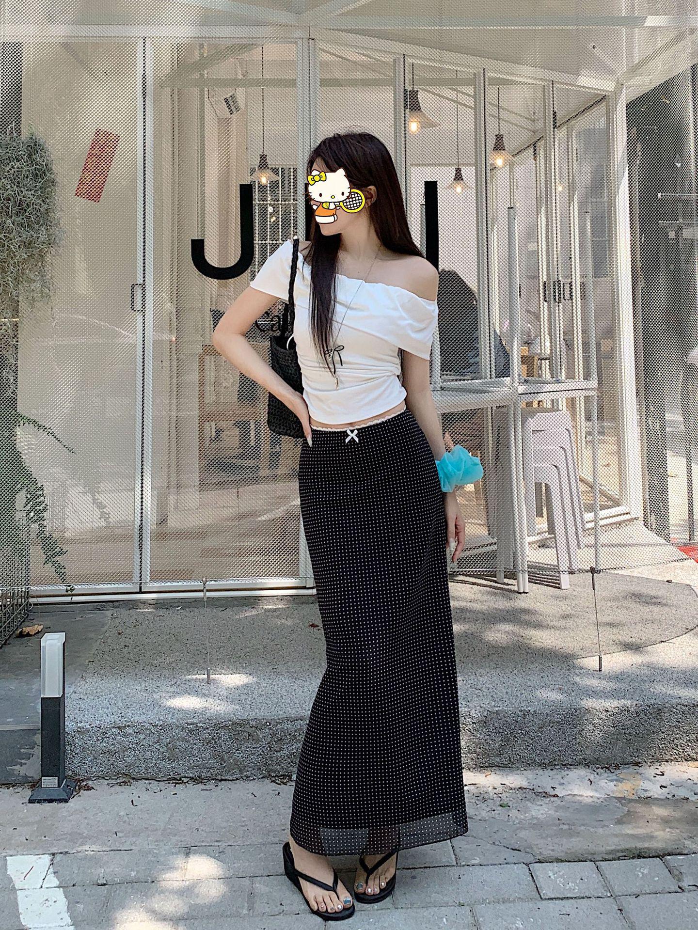 Plus Size Women s Korean Style High-Waisted Polka Dot Fishtail Skirt 4XL