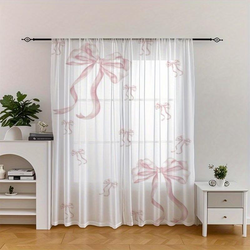 2PCS Digital Print Sheer Curtains, Pink