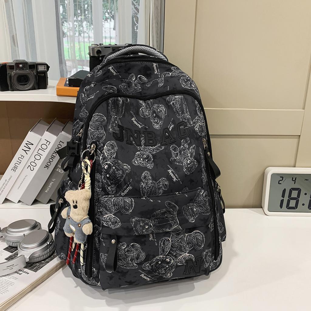 Schoolbag trendy brand backpack men ins trendy cool large capacity printed bear backpack Korean version of primary and secondary school students