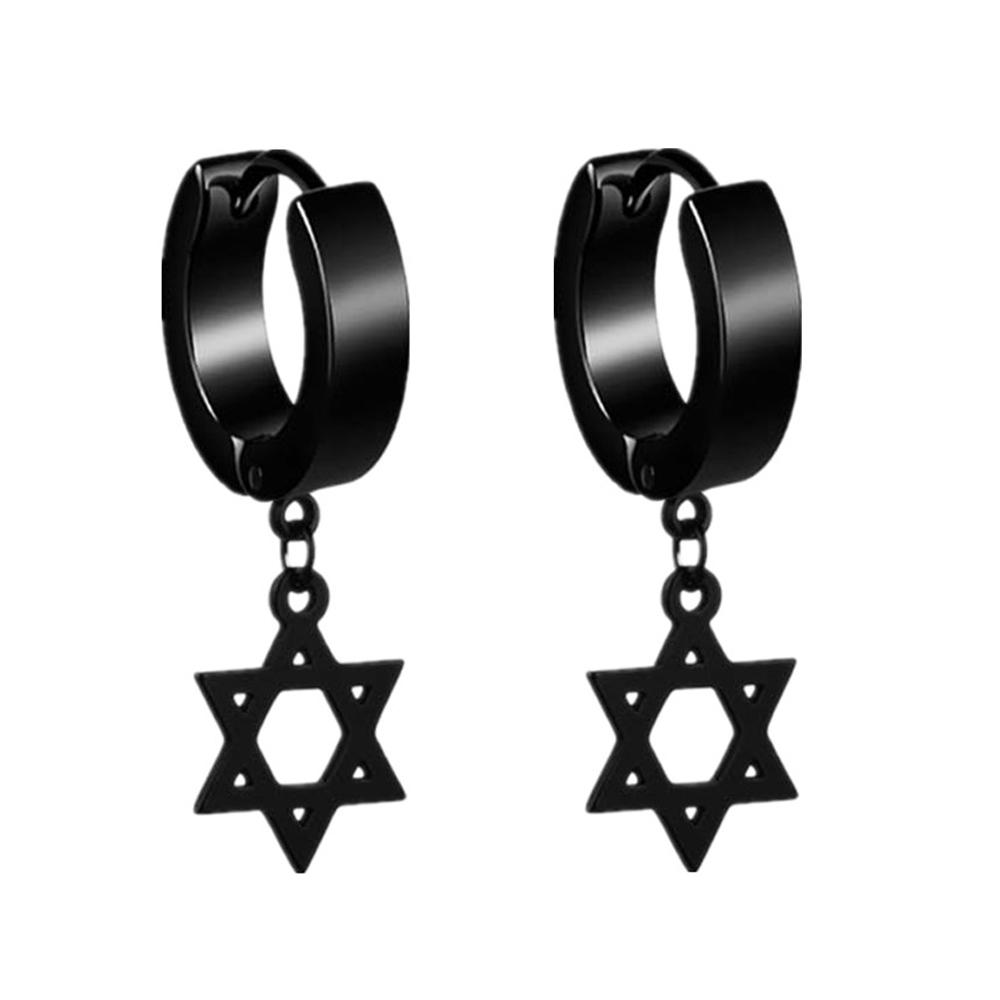 WKOUD 2023 New Black Punk Stainless Steel Women Men Hoop Earrings Small Trendy Round Cross Pendants Jewelry Accessories Gifts