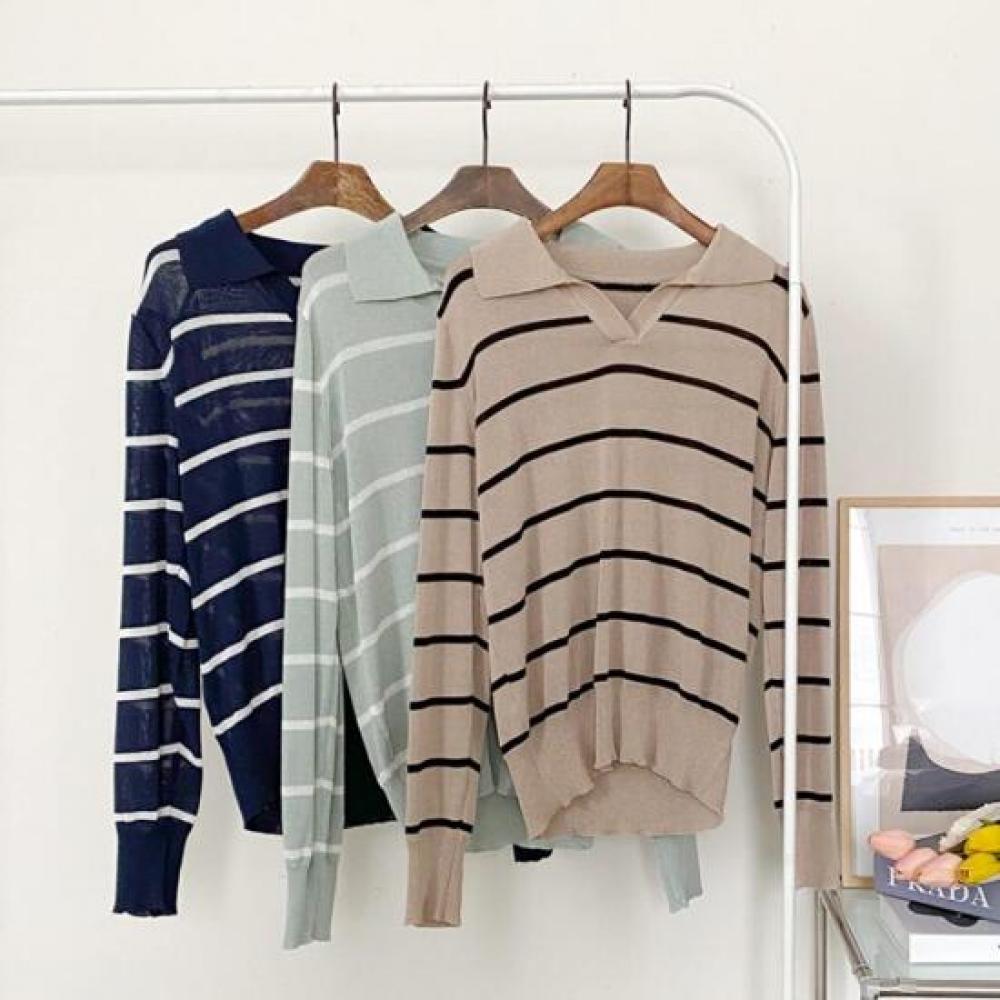 New ArrivalS Open Run Women S Collar Neck NaTural STripe Long Sleeve T ShirT