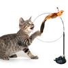 Cat Teaser Wand with Cup Base Bell Suction Long Wand Flexible Bendable Relieve Boredom Simulation Bird Interactive Feather Cat