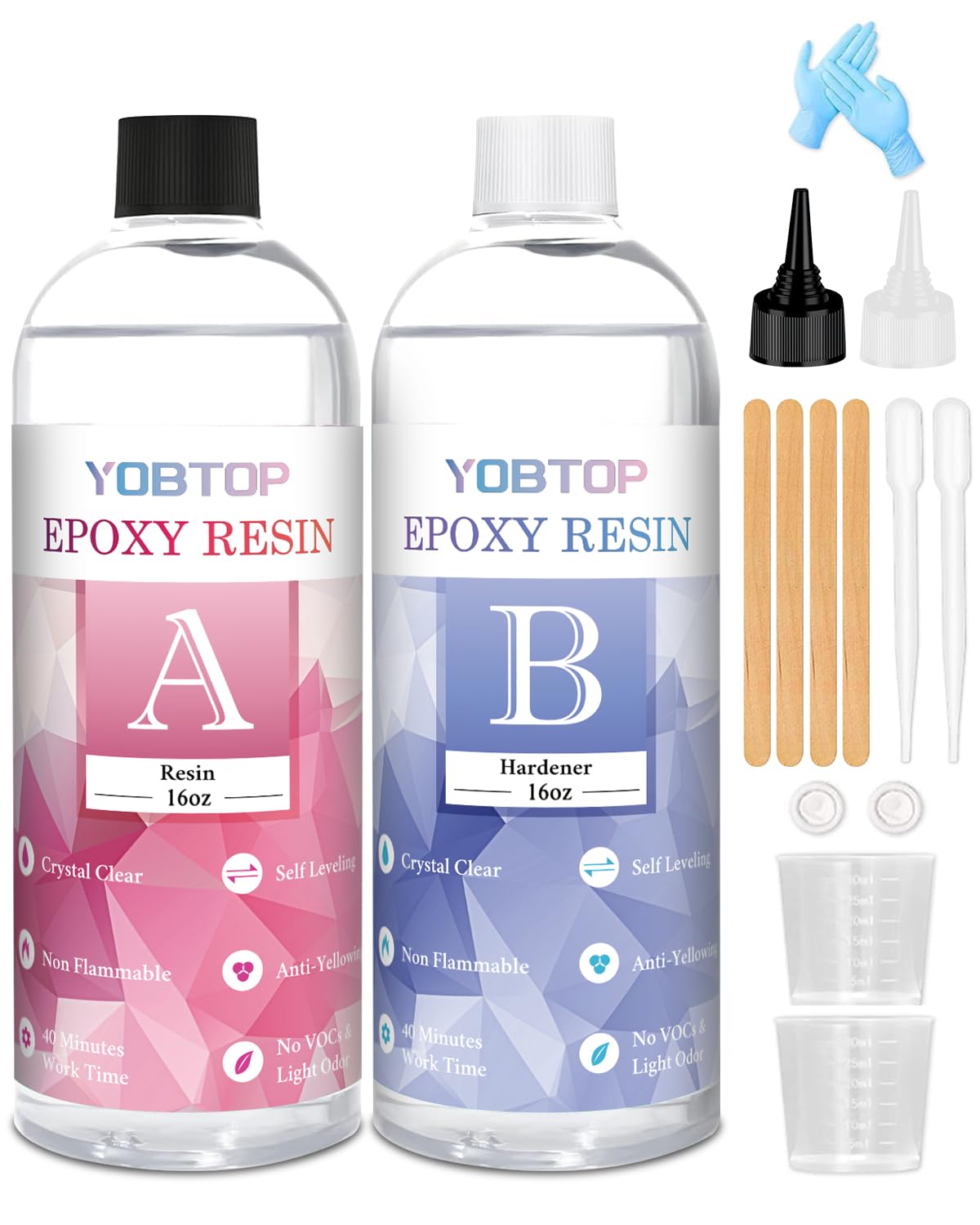 YOBTOP Resin Liquid, Two-Part Resin Liquid, Large Capacity 948ml/32oz, Epoxy Resin, Hard Type, High Transparency, Bubble-Free, No Yellowing, DIY Craft
