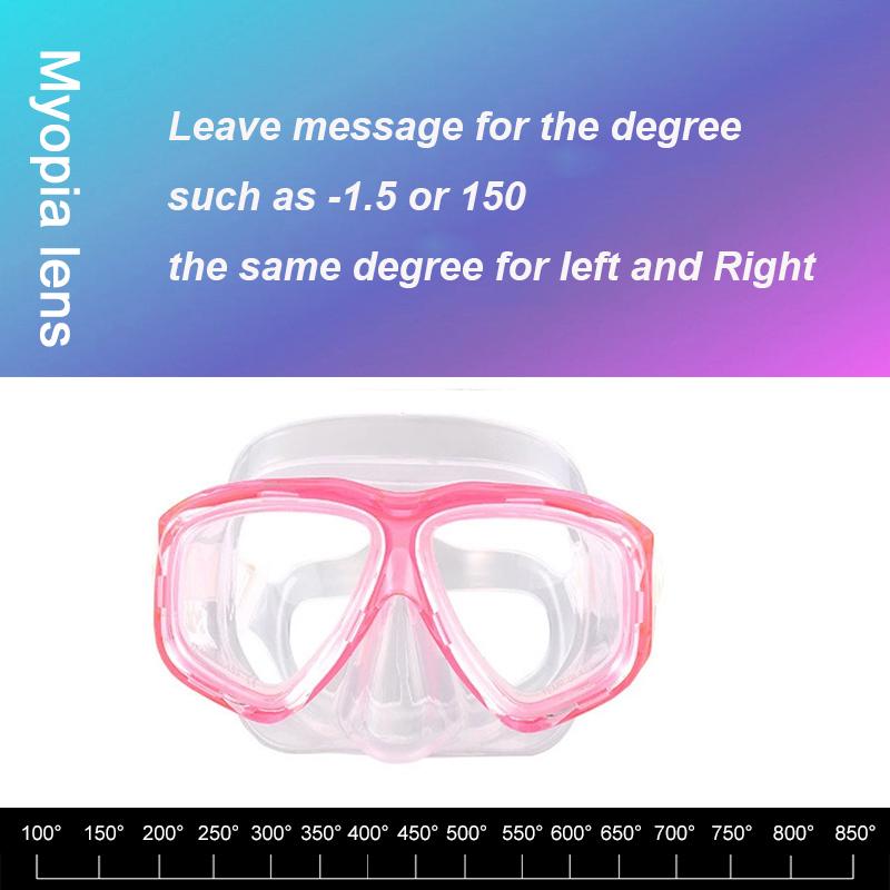 -1.5 To -8.5 Myopia Adults Silicone HD Clear Anti Fog Diving Eyewear Masks Custom For Left Right Eyes Different Degrees