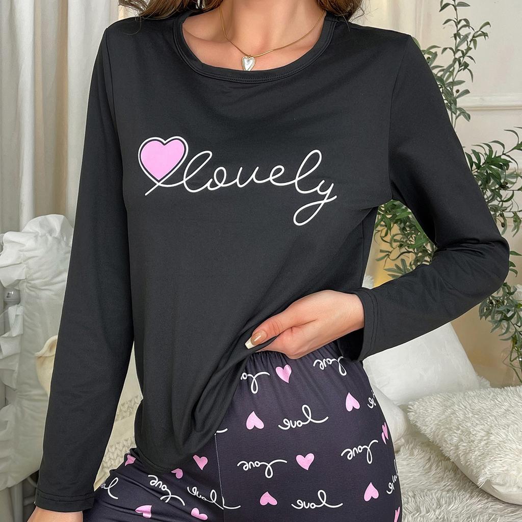 Women Plaids Patterned Loungewear 2 Pieces Outfits Long Sleeve Pajamas Tops and Long Pants Summer Sleepwear Nightwear