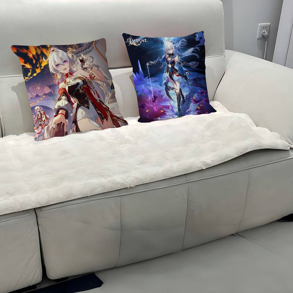 H-HONKAI IMPACTS Karaktärskuddfodral Avtagbart Tvättbart Kuddfodral – Mjukt Linne för Alla Årstider