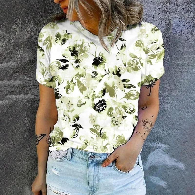 Summer Fashion Women's T-Shirt Floral 3D Printed Short Sleeve Tops Girl Loose Casual Loose Oversize Outdoor Clothing