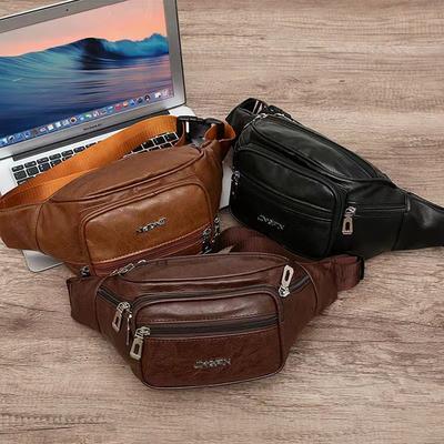 PU Waist Bag, Men's, New Style, Waterproof, Shoulder Bag, Large Capacity, Multiple Compartments, Crossbody Women's Chest Bag, Waist Bag