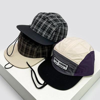 Breathable Plaid Sunshade Windproof Rope Hip Hop Caps Versatile Flat Eave New Unisex Quick Dry Letter Baseball Color Block Hats