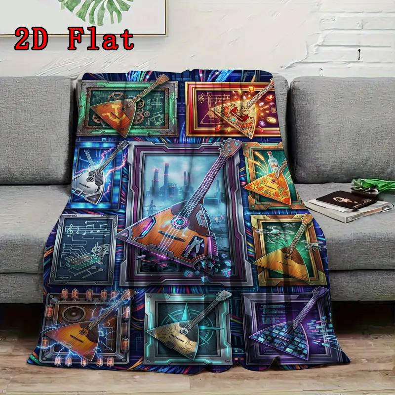 Cyberpunk Musical Instruments 2D Flat Pattern Flannel Blanket, High Quality All Seasons, Home Decor, Warmth and Comfort, Perfect for Christmas Gifts.