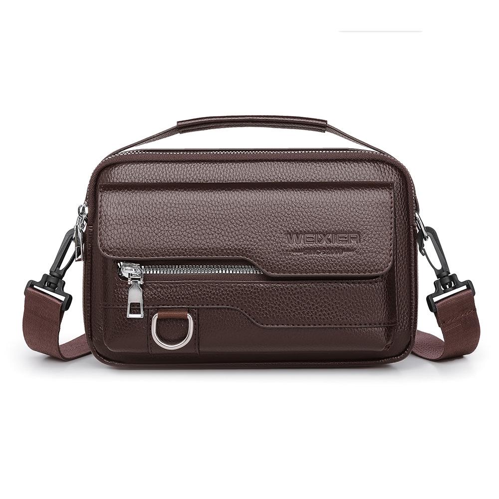 WEIXIER Men s Large Capacity Waterproof Crossbody Bag - Fashionable Lychee Grain Shoulder Bag коричневый