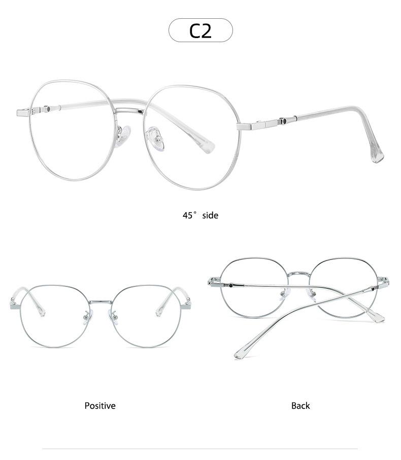 Anti-Blue Light Artistic Oval Metal Frame Prescription Glasses for Students