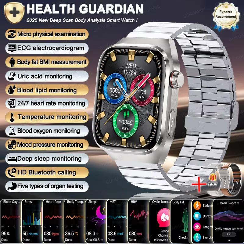 2025 New Smart Watch ECG+PPG Organs Viscera Monitor Clock Men Blood Lipids Uric Acid BP Sport Call Smartwatch for Samsung Galaxy