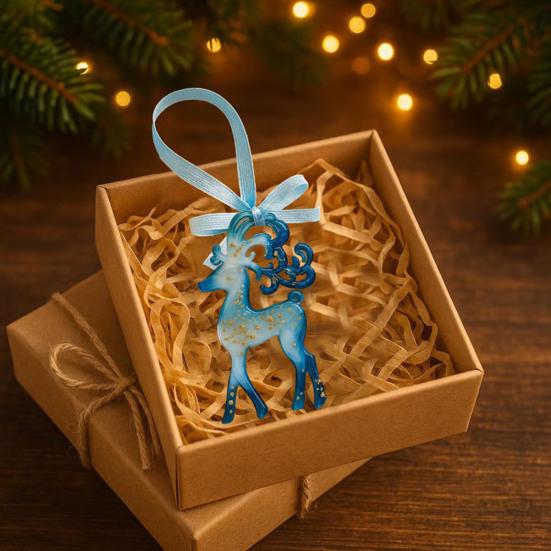 Ručně vyráběné pryskyřičné vánoční ozdoby Modré a zlaté sobí vločky Ozdoba na vánoční stromek s poutky Vintage sváteční suvenýr