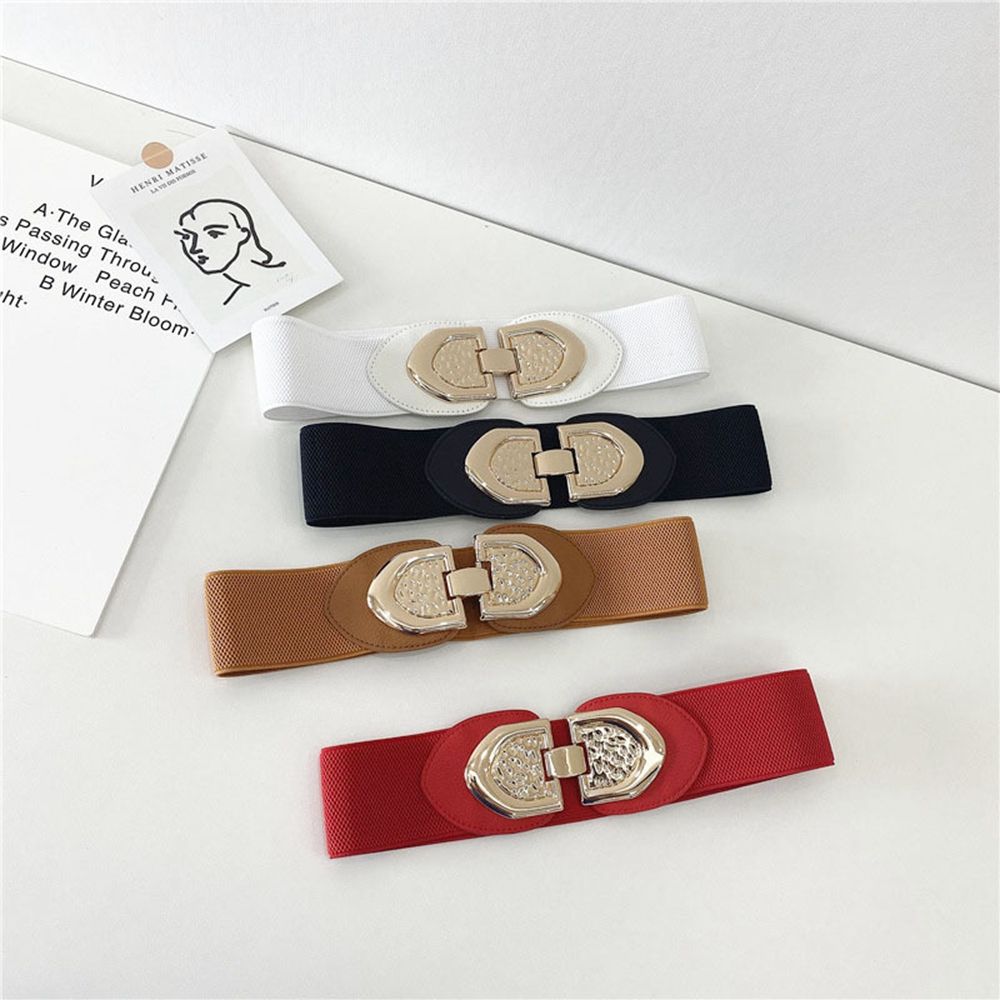 

Metal Buckle Solid Color Women Waist Belt Adjustable Waistband Elastic Cummerbund Corset Belt белый