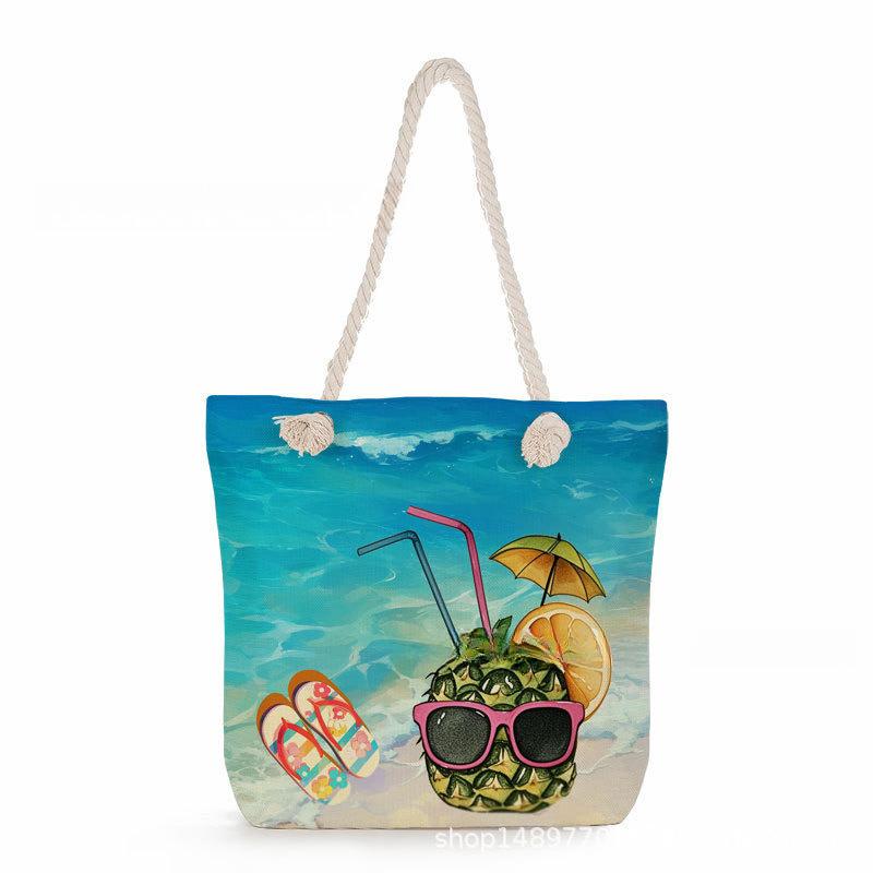 Multifunctional  Beach shells Printed Thick Rope Shoulder Beach Bag 7575