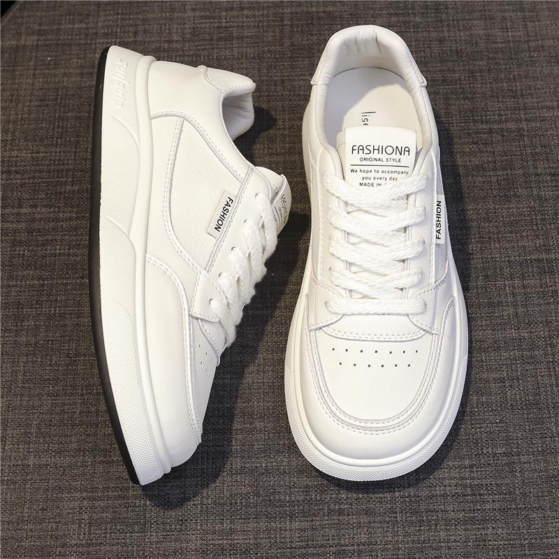 Women's White Versatile Sneakers - Flat, Thick Sole, Stylish 2025 Design for Spring and Autumn