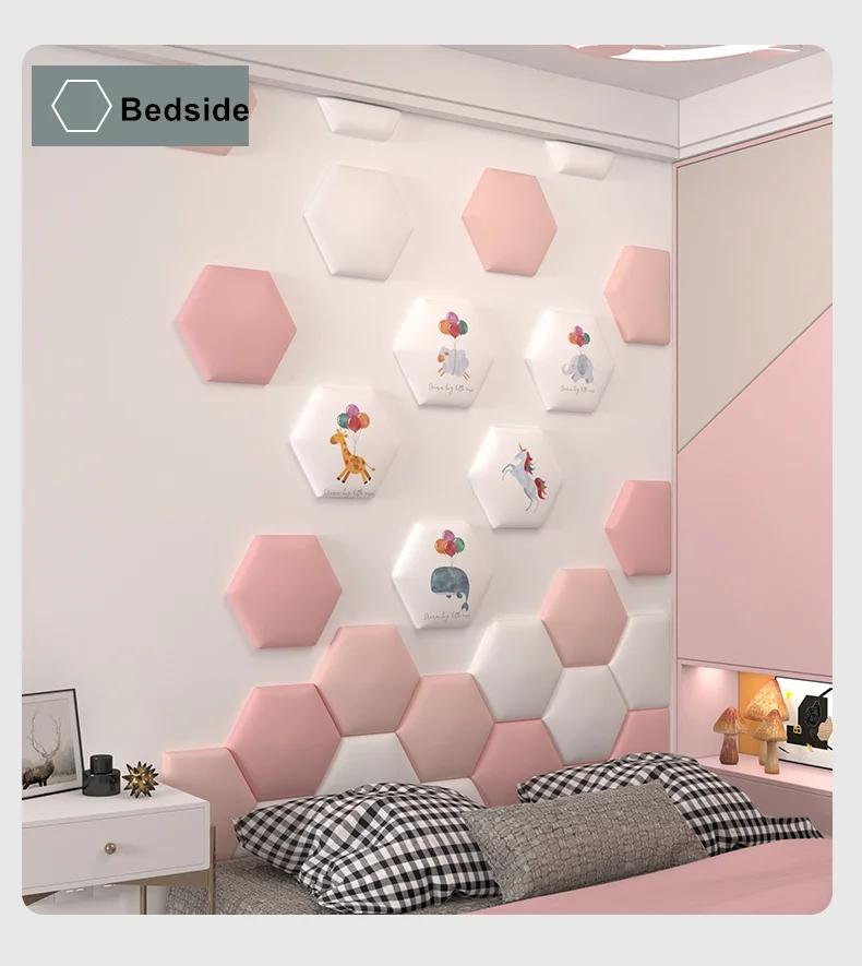 1pc Anticollision Hexagonal Headboard Bed Soft Bag Set 3D Wall Sticker Tatami Children's Bedside Decor Aesthetic Home Decoration