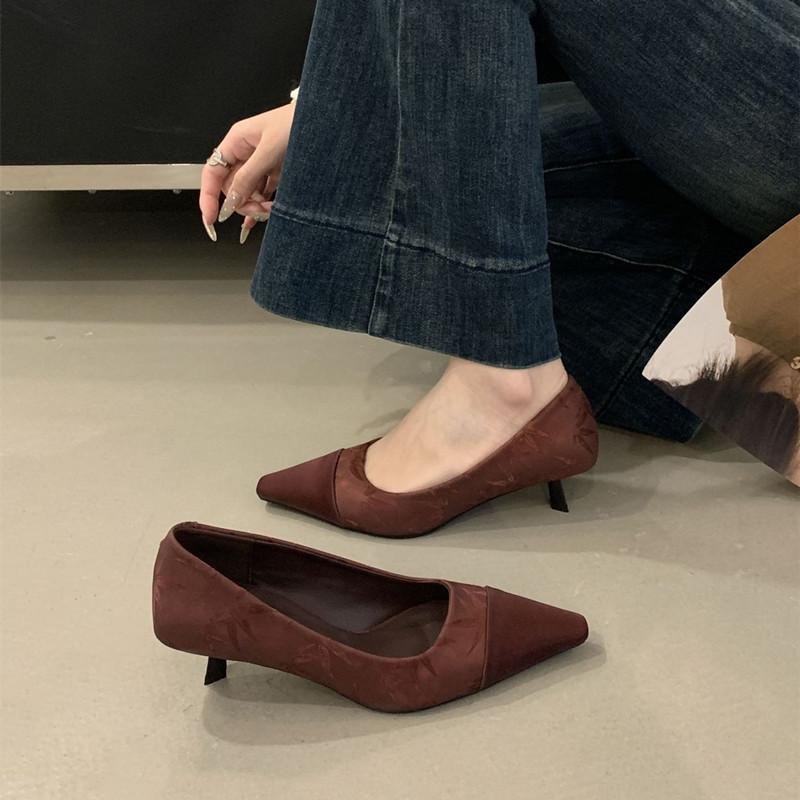 Fashion Luxury Satin Leather Splicing Women Pumps Sexy Square Toe Low Heel Muels Shoes for Women Elegant Printed Banquet Office Heels