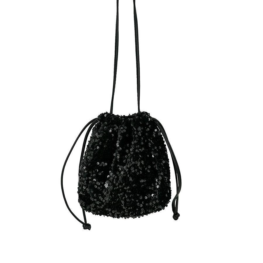 Borsa Secchiello Portatile, Sensazione di Lusso da Donna, Borsa a Spalla Pieghettata con Coulisse, Borsa alla Moda Europea e Americana Colorata con Paillettes da Donna
