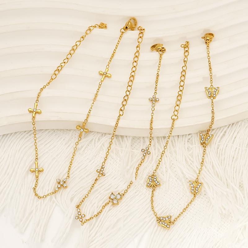 Trade Light Luxury High-End Stainless Steel Bracelet Women'S Zircon Personalized Love Butterfly Gold-Plated Jewelry