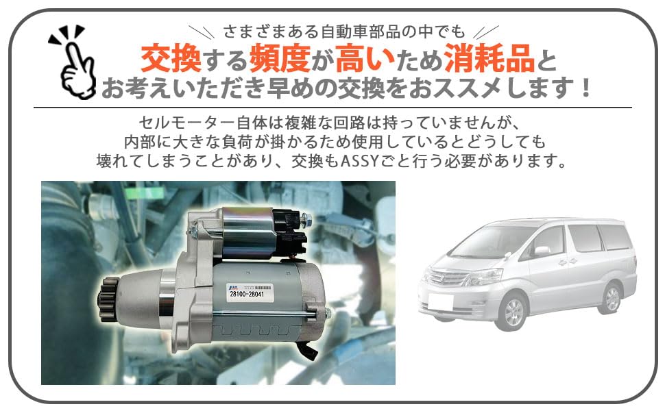 Toyota Starter Motor for Alphard Voxy Estima Harrier Genuine Part Numbers and Compatible with Aftermarket Parts ANH10W, ANH15W, MNH10W, MNH15W, Noah,