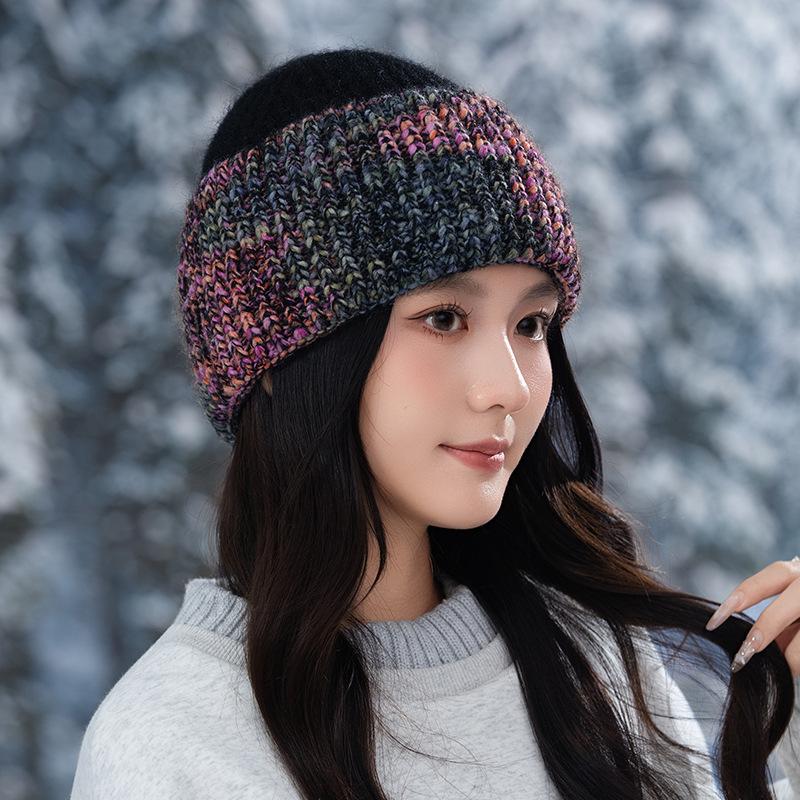 New Winter Versatile Knitted Wool Hat for Women Outdoor Travel Windproof and Warm Head Hat Showing Face Small Pullover Hat