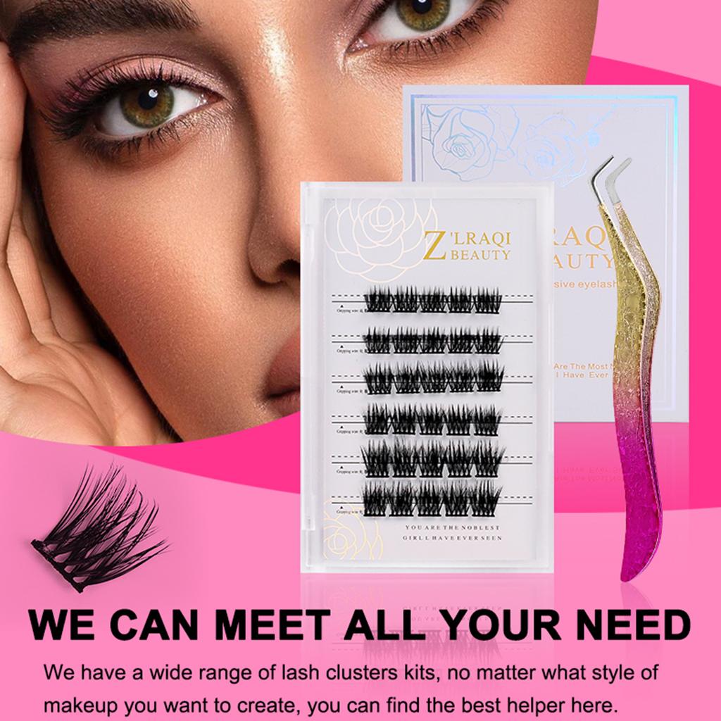 Z'LRAQI BEAUTY Individuelle falske øyevipper Selvklebende klynge falske øyevipper Limfrie øyevipper