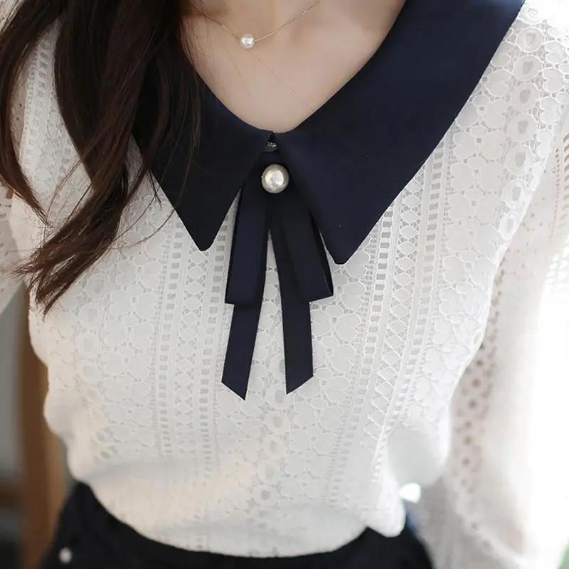 Women's Spring Lace Style Blouses Solid Color Plus Size Elegant Peter Pan Collar Tops