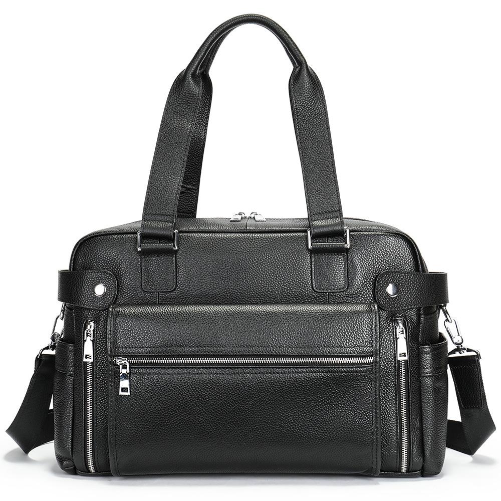 Men s Bag Business briefcase large computer handbag Leather travel crossbody bag Leather business trip work commuting tote bag чёрный