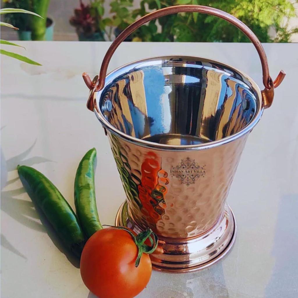 Steel Copper Hammered Design Bucket, Serveware & Tableware for Home, Hotel & Restaurants, Volume-300 ML, Set of 6