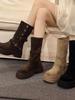 British Women's  New Spring and Autumn Single Boots Retro Two In One Mid Length Boots Thick Soled Black Short Boots