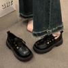 British Platform Heightening Retro Lace-up Single Shoes Brown Round Head College Style Small Leather Shoes Women's 2024 New Autumn and Winter