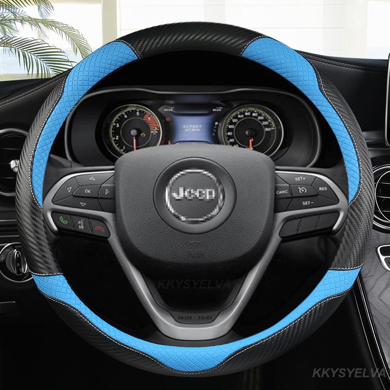 Carbon Fiber Leather Car Steering Wheel Cover for Jeep Grand Cherokee ZJ WJ WK WK2 WL 1993- 38cm Auto Interior Accessories