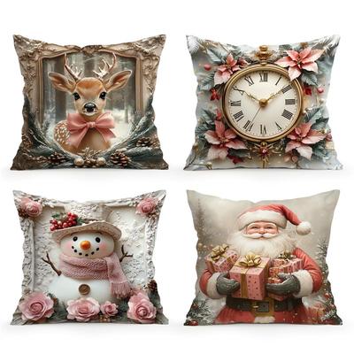 Vintage Christmas Cushion Pillowcase Printed 100% Polyester 45x45cm Throw Pillowcover Decorative Sofa Cushion Pillowslip Decor